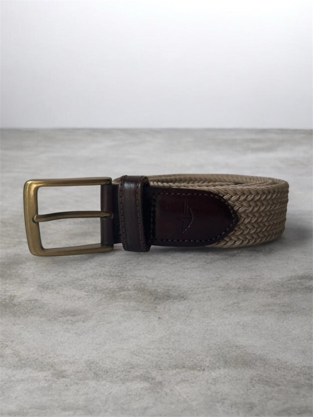 Dockers Men’s Beige Braided Golf Belt Leather Tip, Gold Buckle 38/95
